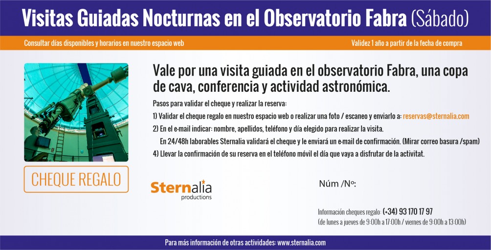 VISITAS GUIADAS nocturnas en el observatorio Fabra (Sábado)