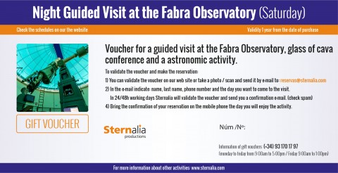 Night guided tours with observation at the Fabra Observatory (saturday)
