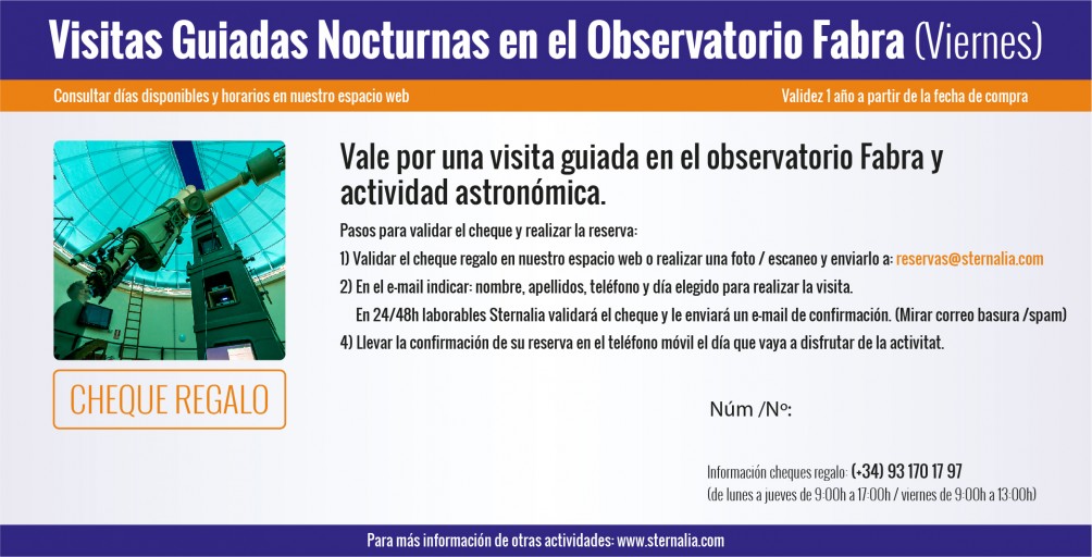 VISITAS GUIADAS con observación nocturna en el observatorio Fabra (viernes)
