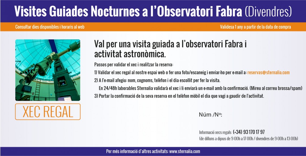 VISITES GUIADES amb observació nocturna a l'Observatori Fabra (divendres)